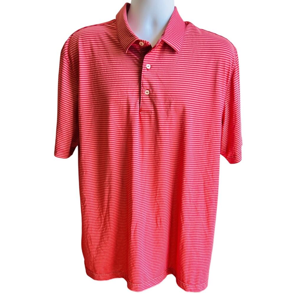 Greg Norman Red Pink Micro Stripe Golf Polo XL PlayDry Performance Shirt Short